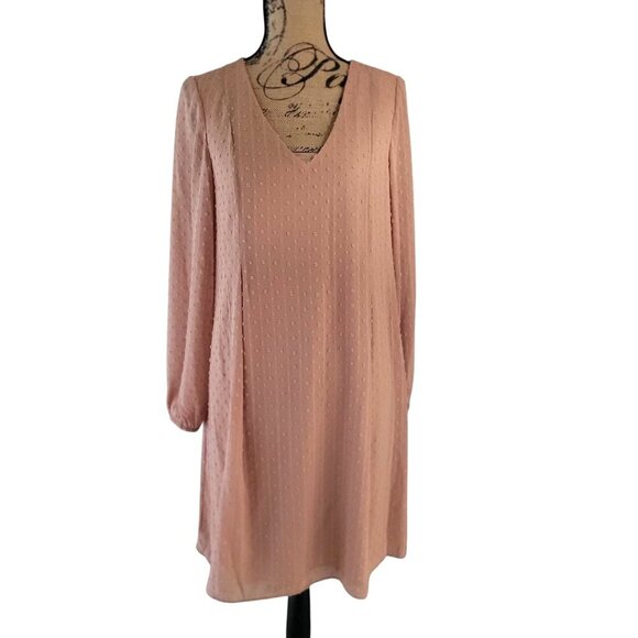 INC Hazel Wood Textured Long-Sleeve Shift V-Neck Dress Tie Back Detail - M - Picture 5 of 11
